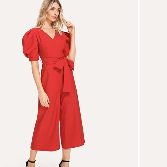 NEED GONE Red Puff Sleeve Jumpsuit - Picture 3 of 5